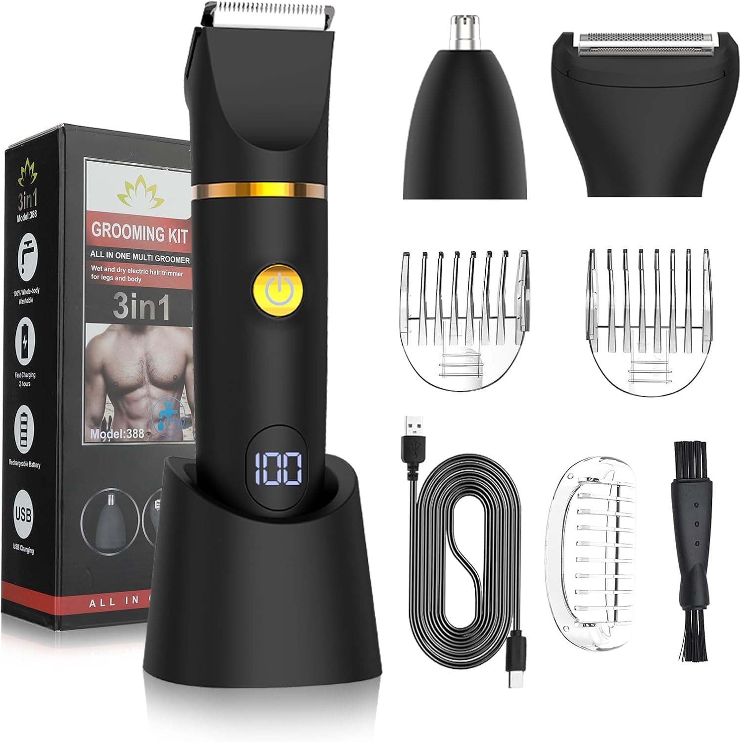 Grooming Men'S Eyebrows - เครื่องตัดแต่งขนสำหรับผู้ชายและผู้หญิง, ชุดอุปกรณ์ดูแลขน 3 in 1 พร้อมเครื่องตัดขนไฟฟ้าสำหรับขนบริเวณจุดซ่อนเร้น/จมูก/ขาหนีบ/หน้าอก