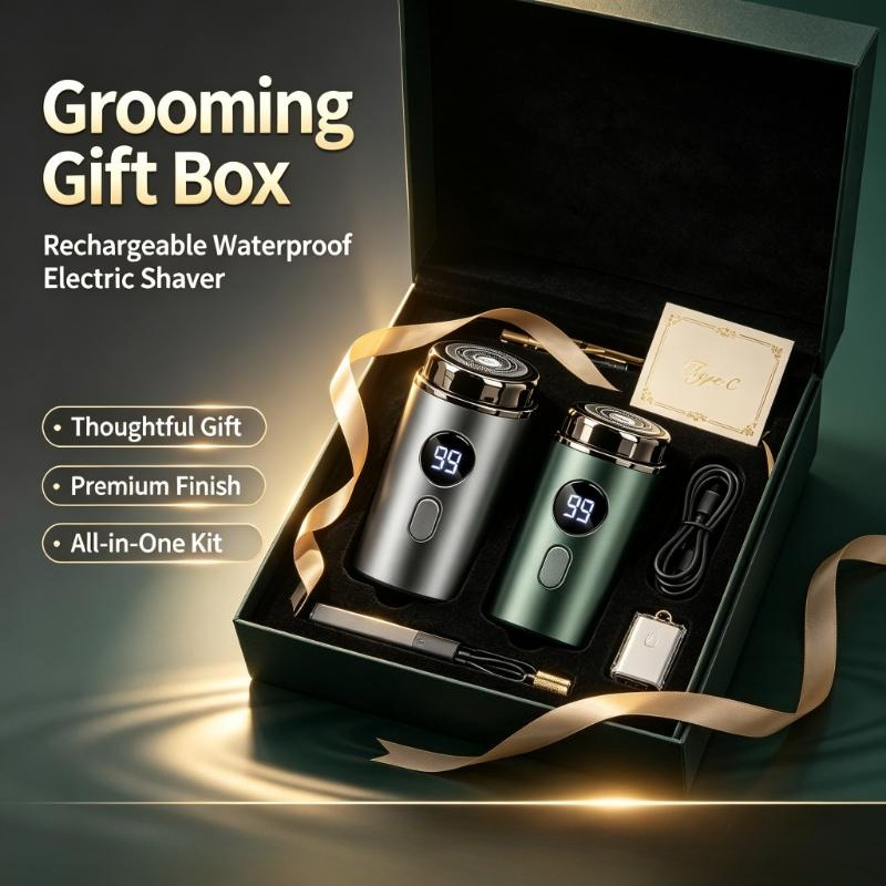 Men'S Grooming Gift Box - เครื่องโกนหนวดไฟฟ้ากันน้ำแบบชาร์จ USB สำหรับผู้ชาย พร้อมหน้าจอ LED เครื่องโกนหนวดพกพาไร้สายสำหรับเดินทาง