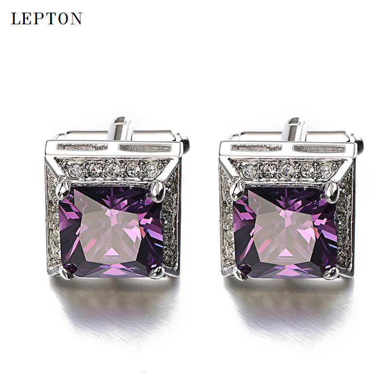 Men'S Grooming Gift Box - ขายร้อนสีม่วง AAA Zircon Cufflinks แบรนด์หรูคุณภาพสูงคริสตัลเจ้าบ่าวงานแต่งงาน cuff
