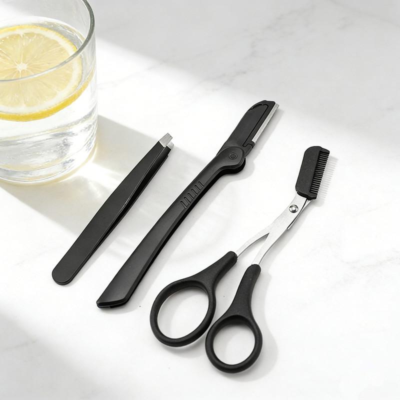 Grooming Men'S Eyebrows - ชุดอุปกรณ์ตกแต่งคิ้ว 3 ชิ้น สำหรับผู้หญิงและผู้ชาย ชุดดูแลคิ้วสแตนเลส ประกอบด้วยหวีคิ้ว